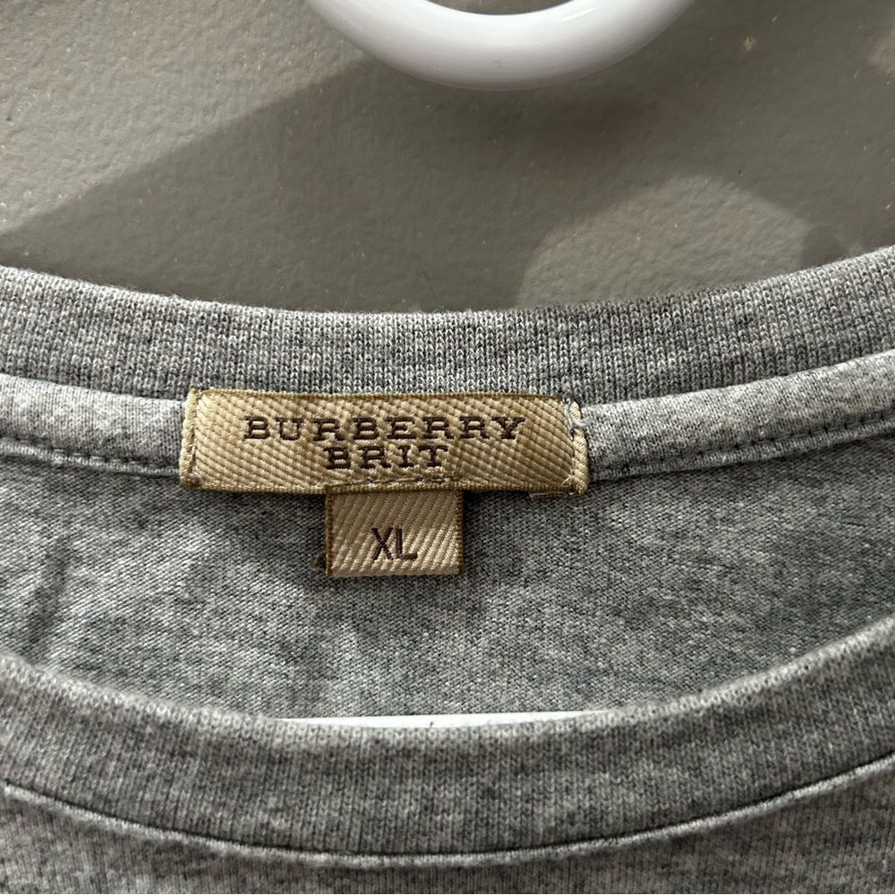 Burberry Gray Long Sleeve Shirt with Plaid Accents - Picture 2 of 6